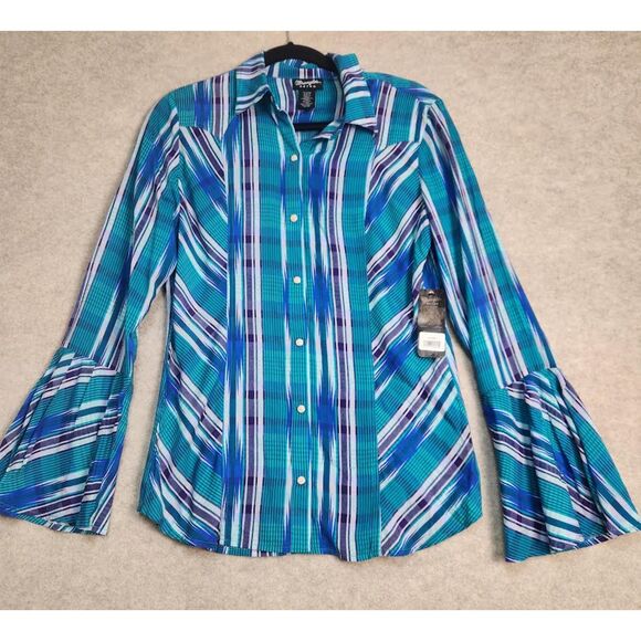 Wrangler Retro Tops - Wrangler Retro Pearl Snap Blouse Women’s Small Bell Sleeve Cowgirl Southwestern